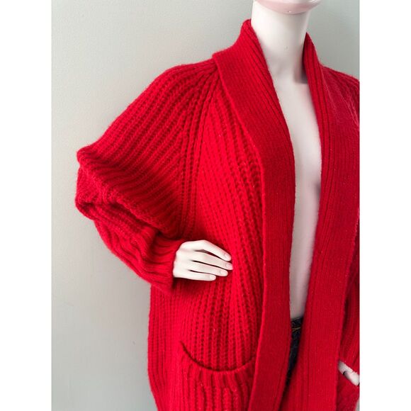 Zara Red Chunky Knit Oversized Cardigan Open Sweater size Large - Picture 6 of 7